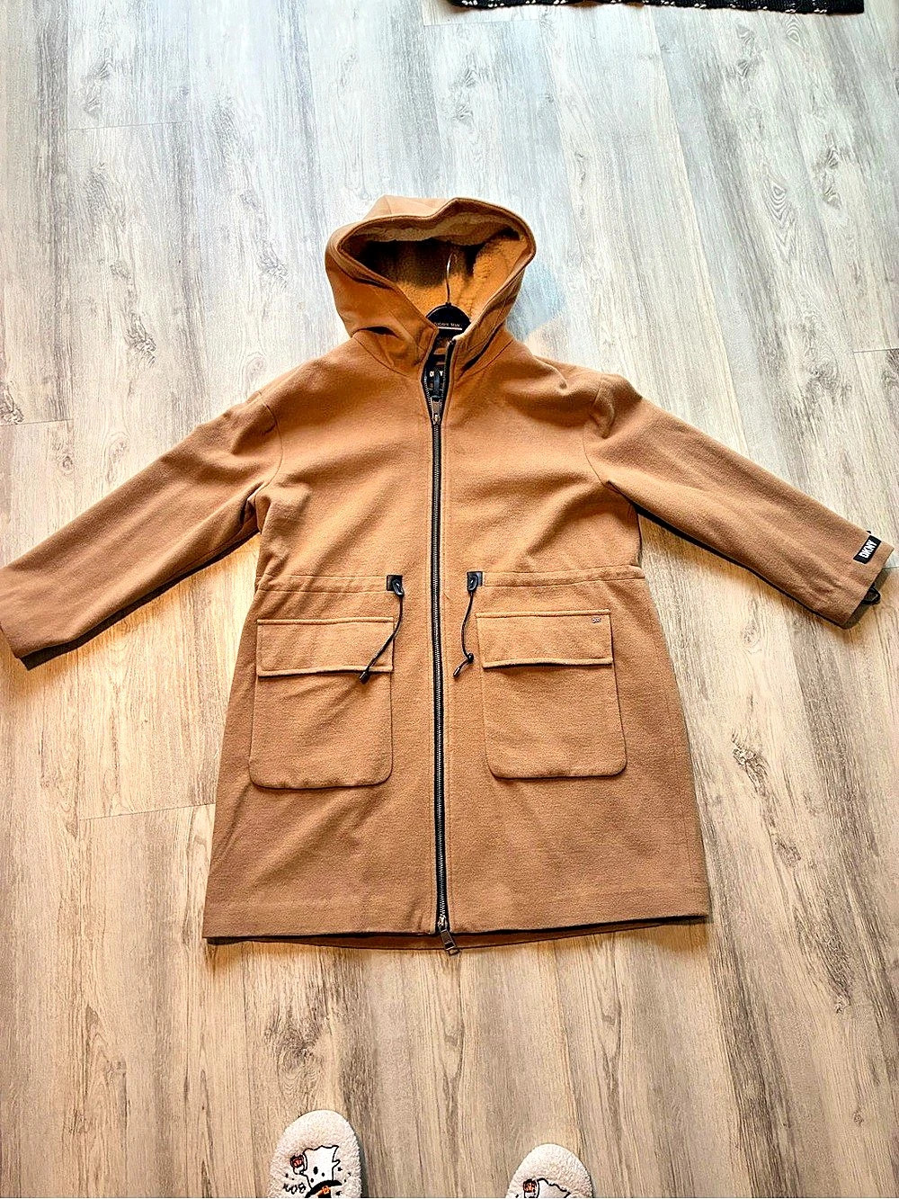 DKNY Faux Shearling Lined Hooded Parker Coat Carmel/Brown XL